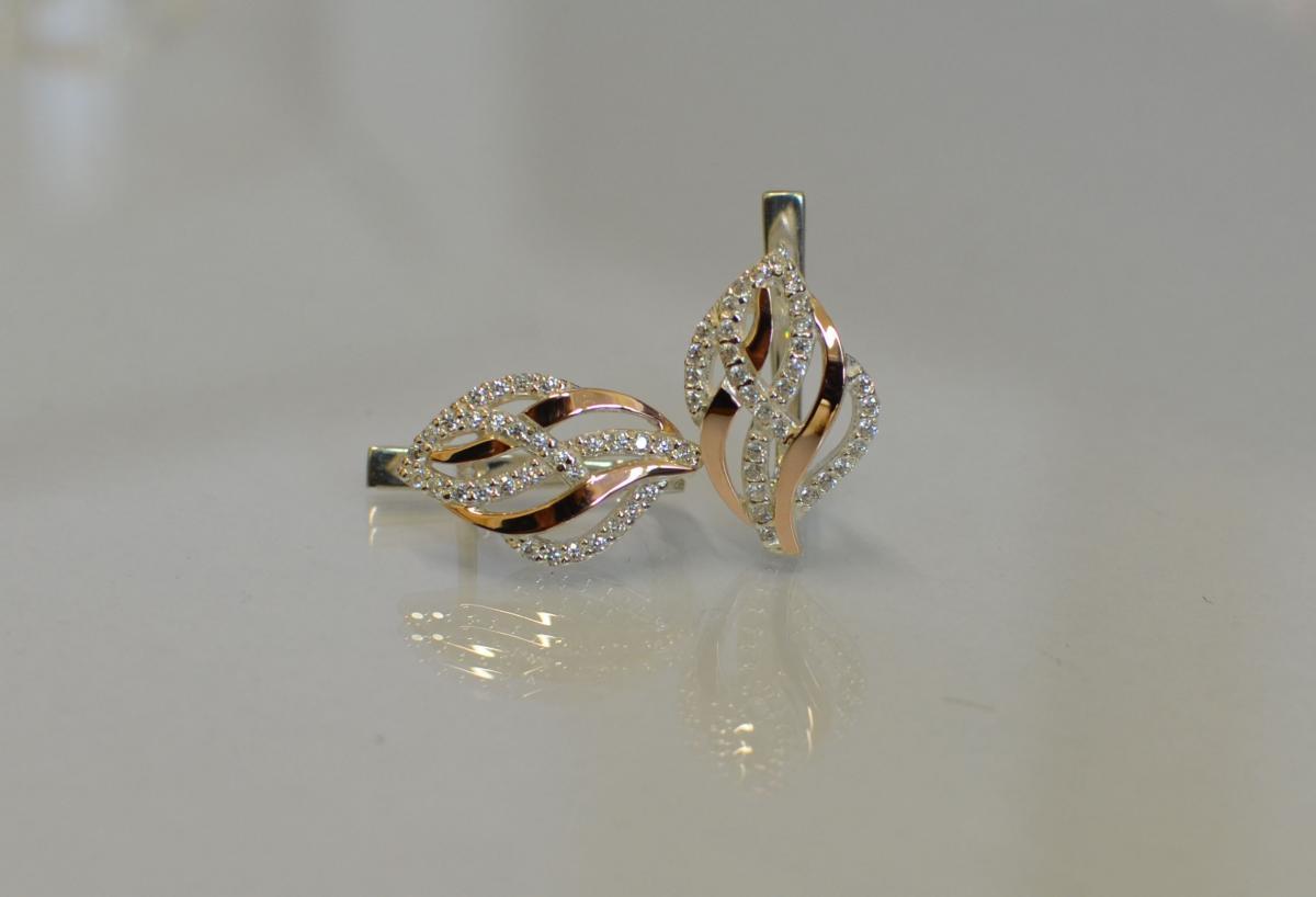 Срібні сережки з золотими вставками, фото 1