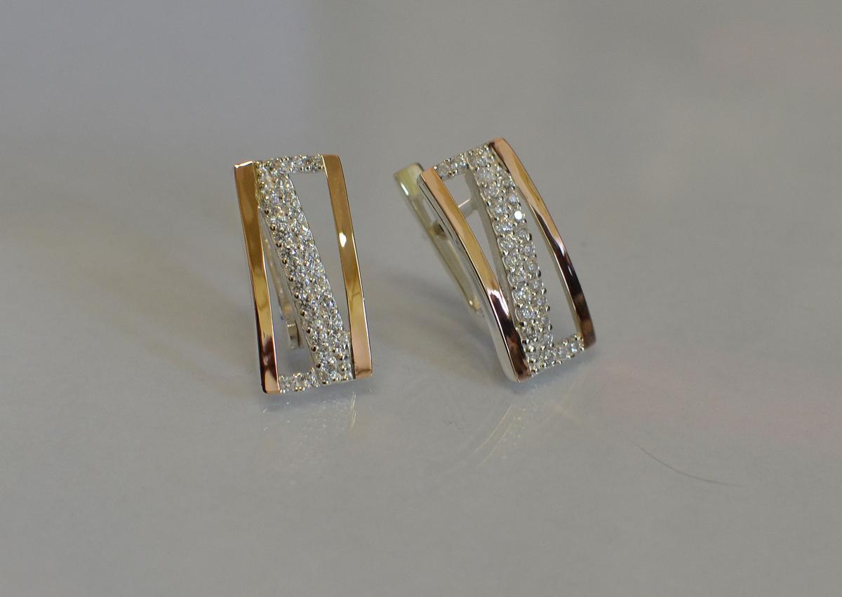 Срібні сережки з золотими вставками, фото 1