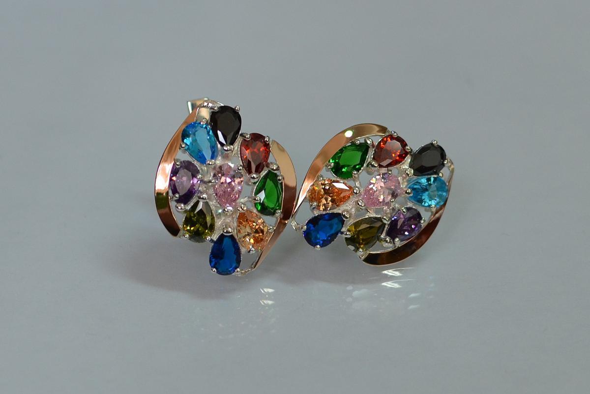 Срібні сережки з золотими вставками, фото 1