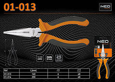 Плоскогубці подовжені прямі 160 мм, NEO 01-013