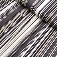 Тканина декоративна з тефлоновим просоченням у сіру, чорну, білу смужку, ширина 180 см