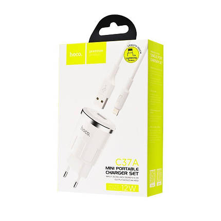 СЗУ Hoco C37A Charger + Cable (Lightning) 2.4A 1USB, фото 3