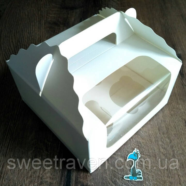 Коробка "Біла" з віконцем для 4 кексів