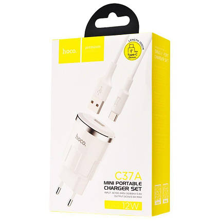 СЗУ Hoco C37A Charger + Cable (Type-C) 2.4A 1USB, фото 2