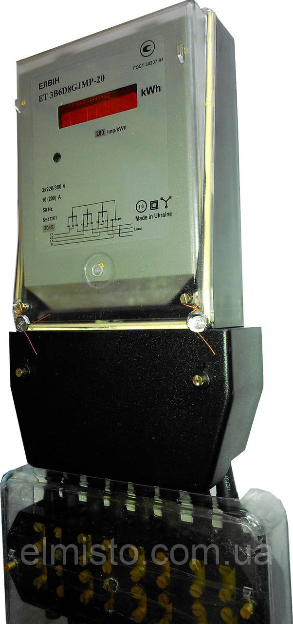 Лічильник Елвін ET3B6E8GLRP-20 3*380V 10-200А А ±R±, 1-тарифний прямого вмик. двоспрямований, ТВ+токова петля