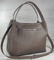 523-XL Натуральна шкіра Сумка жіноча кавова з тисненням 3D шкіряна бежева жіноча сумка м'яка коричнева, фото 4