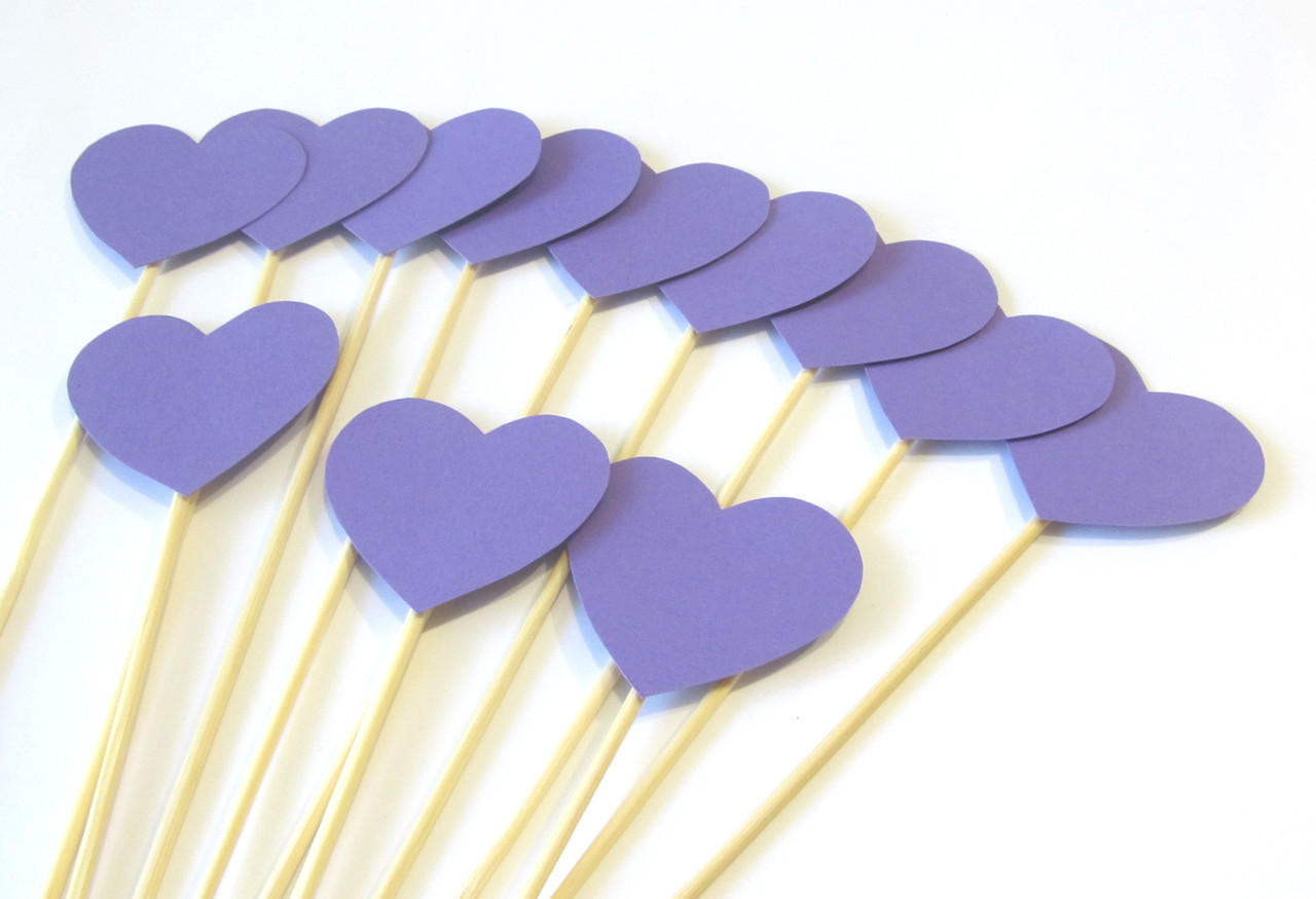 🔥 ФотоБум! Бутафорские Сердечки на палочке для Свадебных фото Сиреневые, 12 Предметов