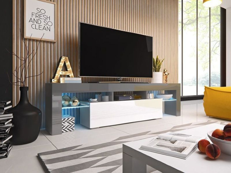 Тумба під ТВ TORO 158 Cama сірий / білий глянець, фото 1