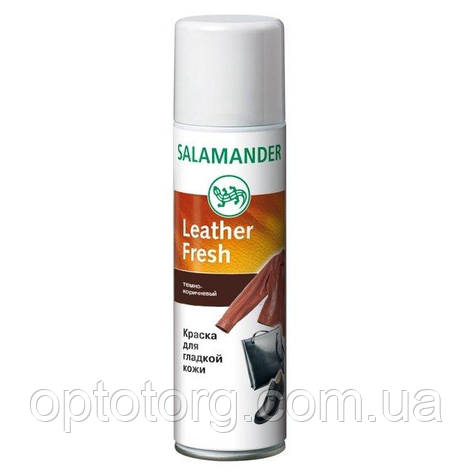 Аерозоль фарба Темно коричнева для гладкої шкіри "Leather Fresh" Salamander 250мл, фото 2
