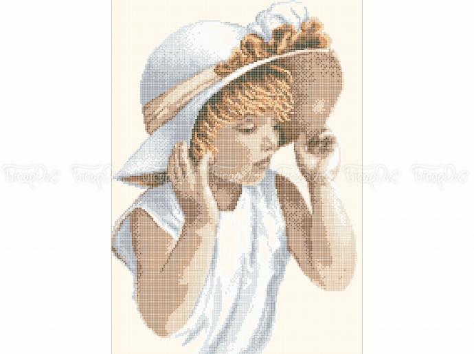 Схема для вишивки бісером ЧВ-6080 (10). ДІВЧИНА У ШЛЯПЦІ, фото 1