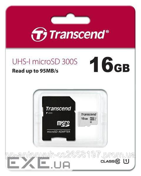 Карта пам'яті Transcend 16Gb microSDHC class 10 + SD адаптер