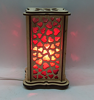 Соляная лампа, ночник, светильник деревянный "Сердца малый"
