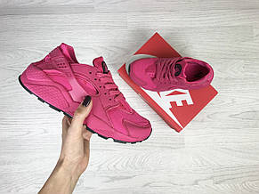 Жіночі весняні кросівки Nike Air Huarache,нубук,малинові, фото 3
