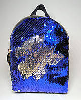 Детский рюкзак пайетки, синий, сине-серебристый