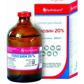 Тилозин 20% 100 мл (Броовафарма) антибіотик для КРС, овець, свиней, кішок, собак і кроликів