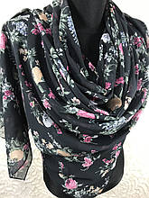 Жіночий шифоновий палантин чорний в квіточку 180х70 см (кол.3)
