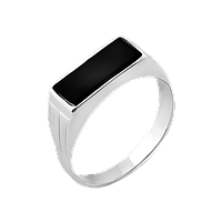 Перстень серебряный мужской тонкий классический с прямоугольным черным ониксом