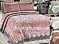 Набір постільної білизни з велюровим пледом з французьким мереживом, колір пудра, Estima, Туреччина, фото 4