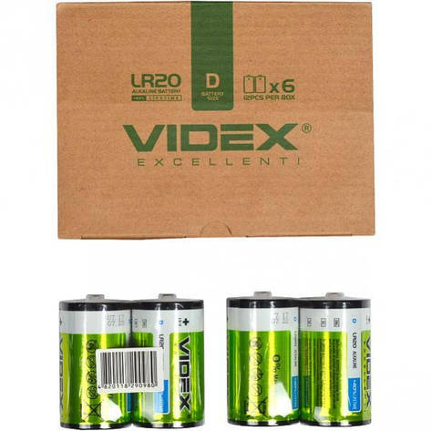 Батарейка Videx LR2O/D 2 pcs SHRINK (уп 2 шт.), фото 1