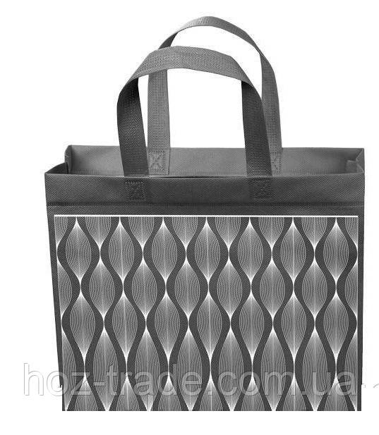 Екосумка з замочком хвиля сіра/чорна (спанбонд)32*29*8