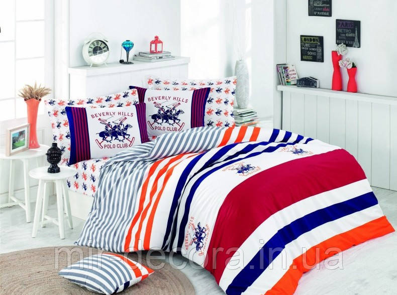 Постільна білизна Beverly Hills Polo Club ранфорс BHPC 009 Red євро, фото 1