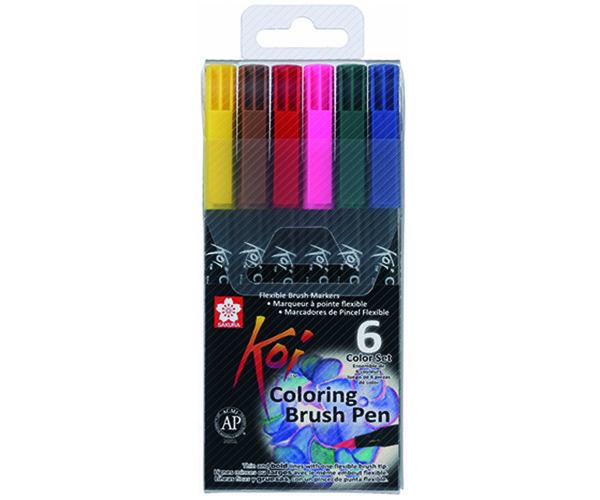 Набір акварельних маркерів Sakura KOI Coloring Brush Pen 6 кольорів