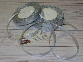Стрічка парча, колір — срібло, 10 мм (22метра)