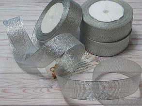 Стрічка парча, колір — срібло, 25 мм (22метра)