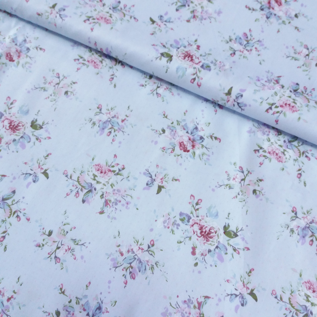 Сатин з букетиками на ніжному блакитному тлі, ширина 160 см, фото 1