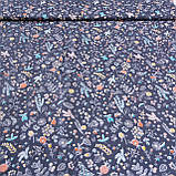 Сатин з квіточками і гілочками на темно-сірому тлі, ширина 160 см, фото 2