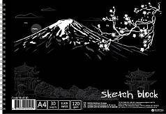 Альбом для малювання Лідер 30/120 на спіралі А4 BL4130 чорні листи