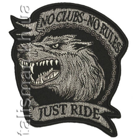 Нашивка з вишивкою WOLF No Clubs No Rules (сіра), фото 2