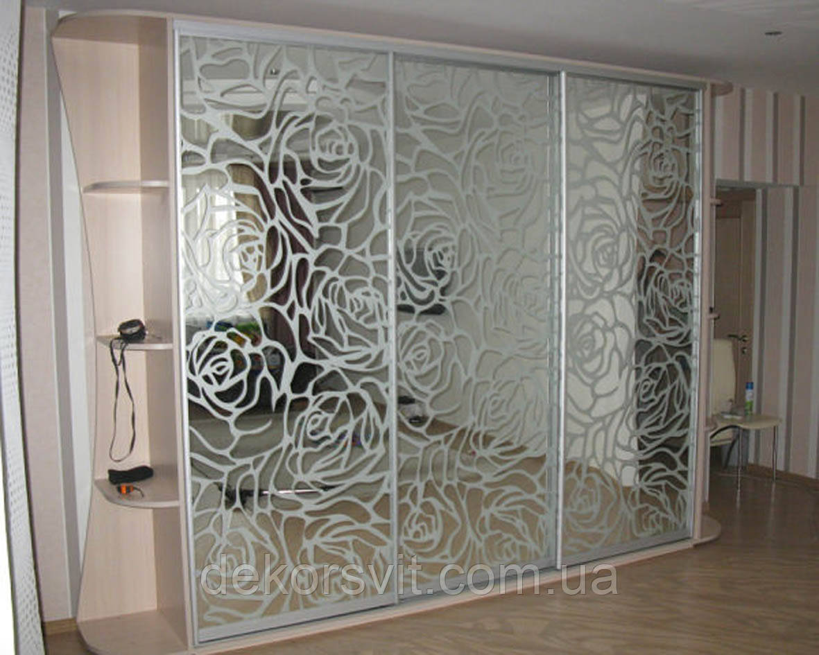 Фасади купе з наповненням дзеркало художнє матування (піскострою), фото 1