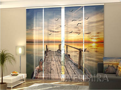 Плавурні фотоштори "Чайки над пірсом" 240 см фото штори з малюнком шторі панель штора