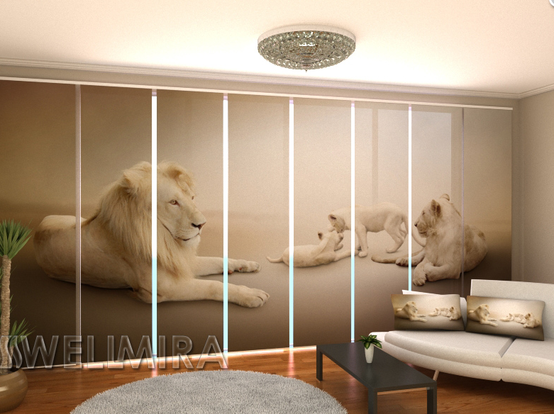 Панельрні Фото шторі "Білі леви" 480 х 240 см