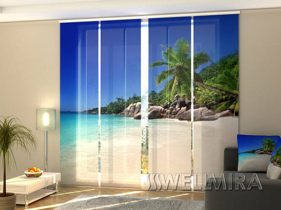 Панель фотошторів "Пальма на пляжі" 240 х 240 см фото штори з рисом шторі панельна штора, фото 2
