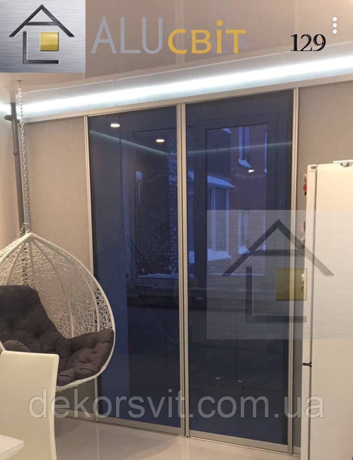 Двері* (перегородки) купе — скло графіт на балкони, лоджії, веранди, фото 1