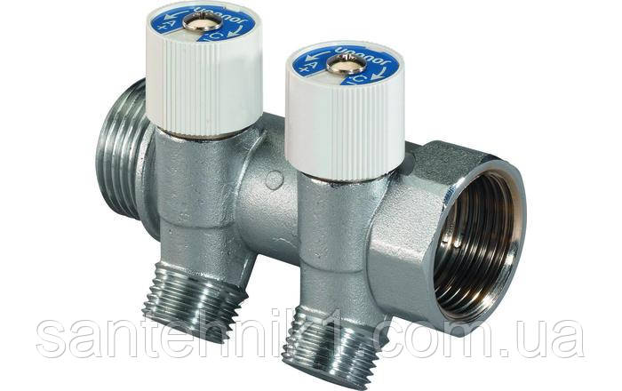 Uponor Uni-C Колектор з запірними кранами SH 1"ЗР/ВР 2X1/2"ЗР ц/ц 38 мм