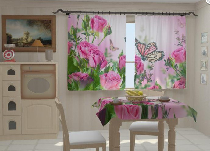 Фотоштори для кухні "Розові нотки в кухні" 150 х 250 см фото штори на кухню шторі