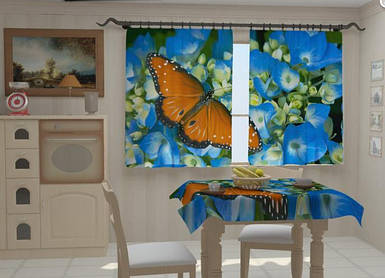 Фотоштори для кухні "Бабочка на голубом" 150 х 250 см фото штори на кухню шторі