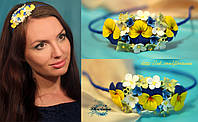"Синьо-жовті братки" ободок для волосся з квітами в українському стилі