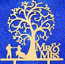 ТОППЕР ВЕЛИКИЙ ВЕСІЛЬНИЙ Весілля Дерев'яний MR&MRS Дерево Містер Місіс Топпери для Торта Топер дерев'яна яний