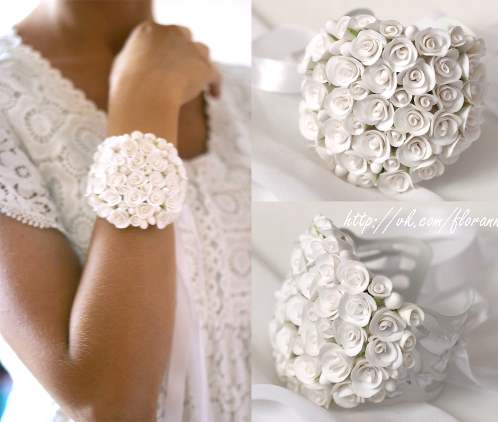 "Білі троянди" браслет на руку з квітами для нареченої або Свідниці