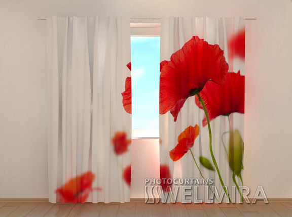 Фотоштори "Червоне і біле" 250 х 260 см квіти фото штори з малюнком, фото 2