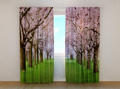 Фотошторы "Рожеві дерева" 250 х 260 см природа фото штори штори з малюнком