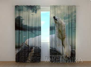 Фотошторы "Білий ведмідь" 250 х 260 см природа фото штори штори з малюнком