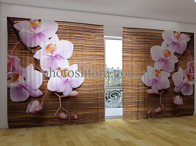 Панорамні Фотошторы "Орхідеї і дерево" 270 х 500 см фото штори панорамні штори