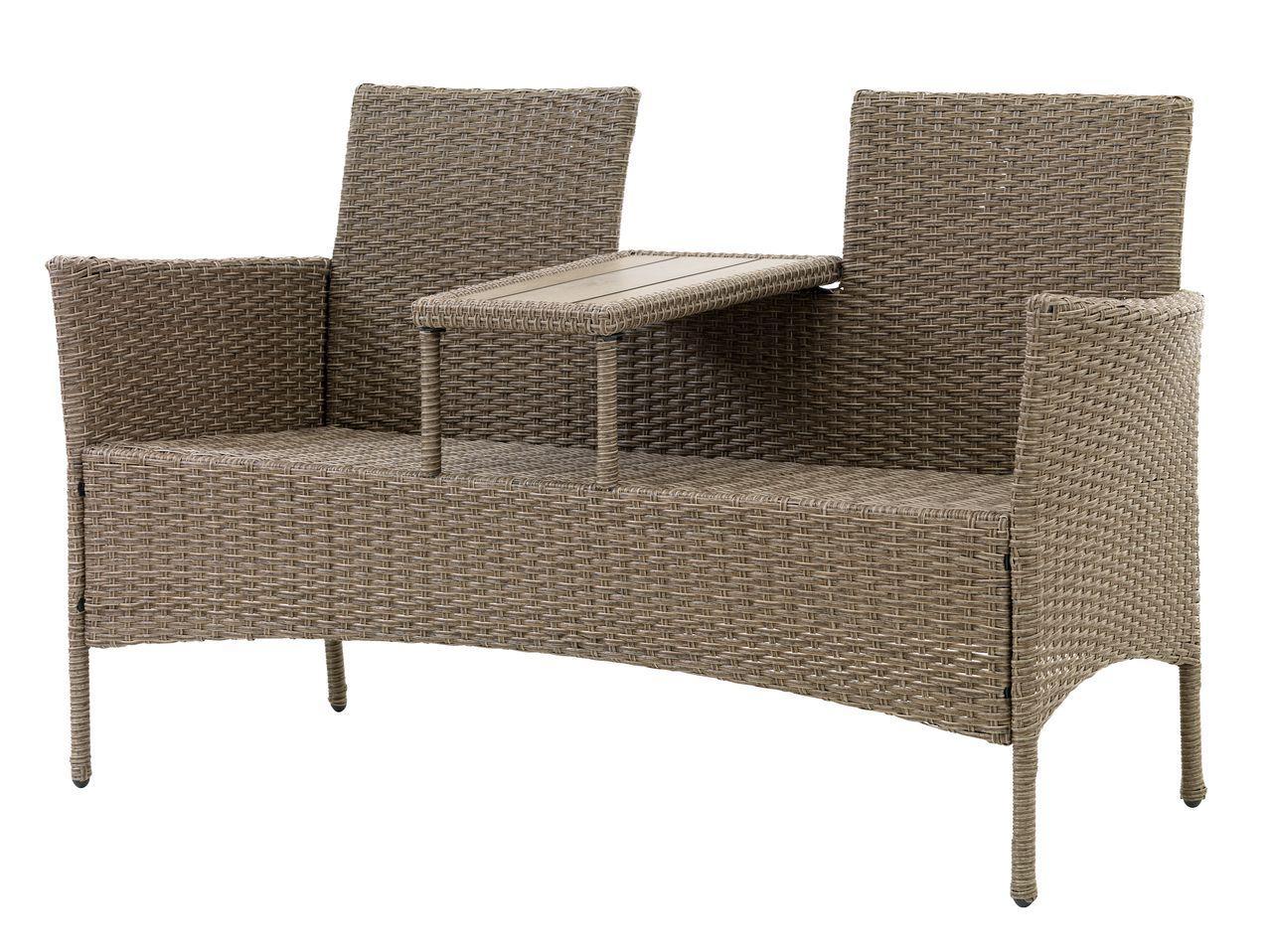 Садова лава - лава плетені зі столиком,Сталь, петан та штучне дерево натура, hotdeal, фото 1