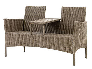 Садова лава - лава плетені зі столиком,Сталь, петан та штучне дерево натура, hotdeal