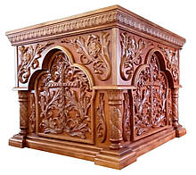 Різьблений престол під лак з арками 125х125см